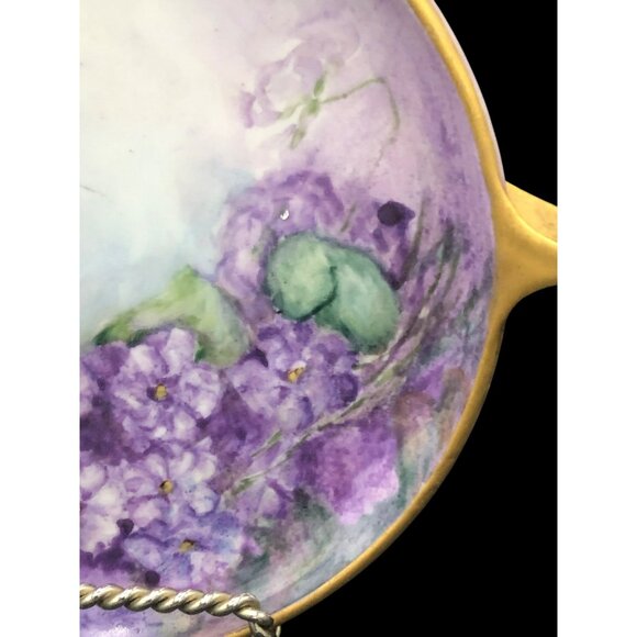 Antique Rosenthal Selb Bavaria Hand Painted Porcelain Dish W/ Handles Purple Lil - Picture 4 of 14
